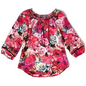 Vanessa Virginia Anthropologie Captured Rose Silk Peasant Top size S pink boho